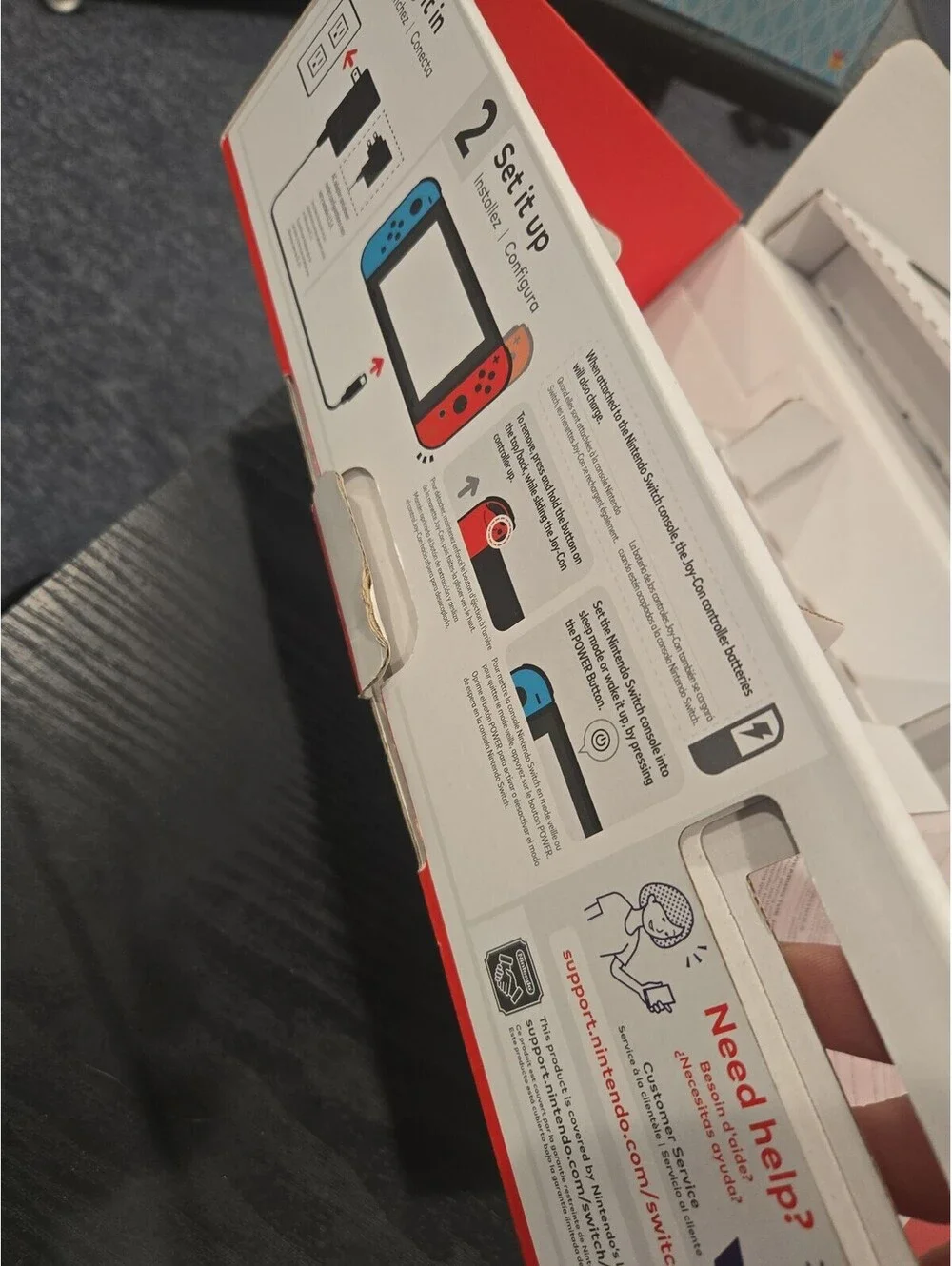 Nintendo Switch V2 Console Box with Neon Blue & Red Joy-Con